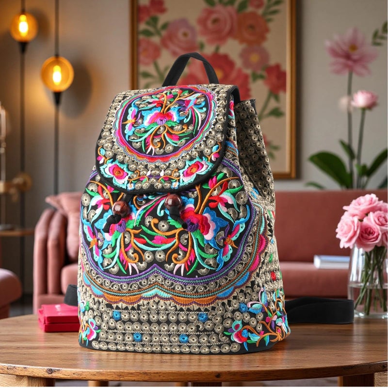 Goodhan Vintage Embroidered Women Backpack Ethnic Travel Handbag Shoulder Bag Large Version - Image 2